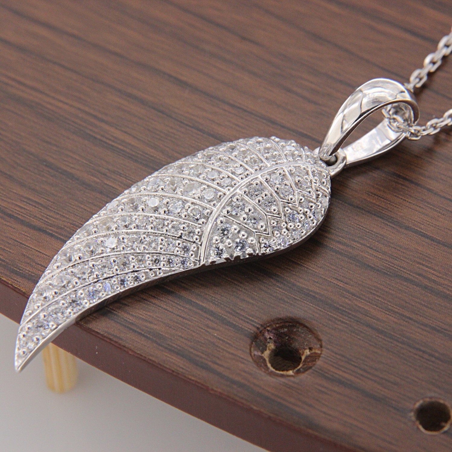 Round Cut Simulated Diamond Stunning Angel Wing Pendant 14K White Gold Plated