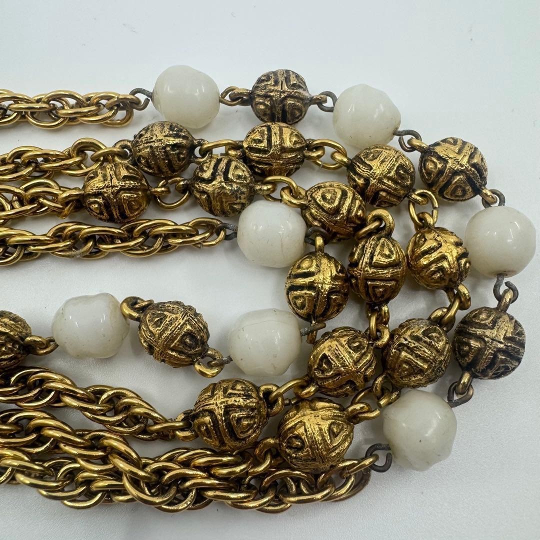 CHANEL LONG NECKLACE PEARL cc Double Gold 180cm Pendant Beauty engraved Auth