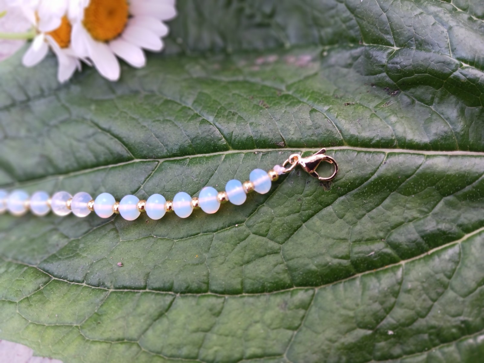 Luminous Opalite Rondelle Beaded Bracelet 20.00ctw Goldtone 7-9″ Adjustable Gift