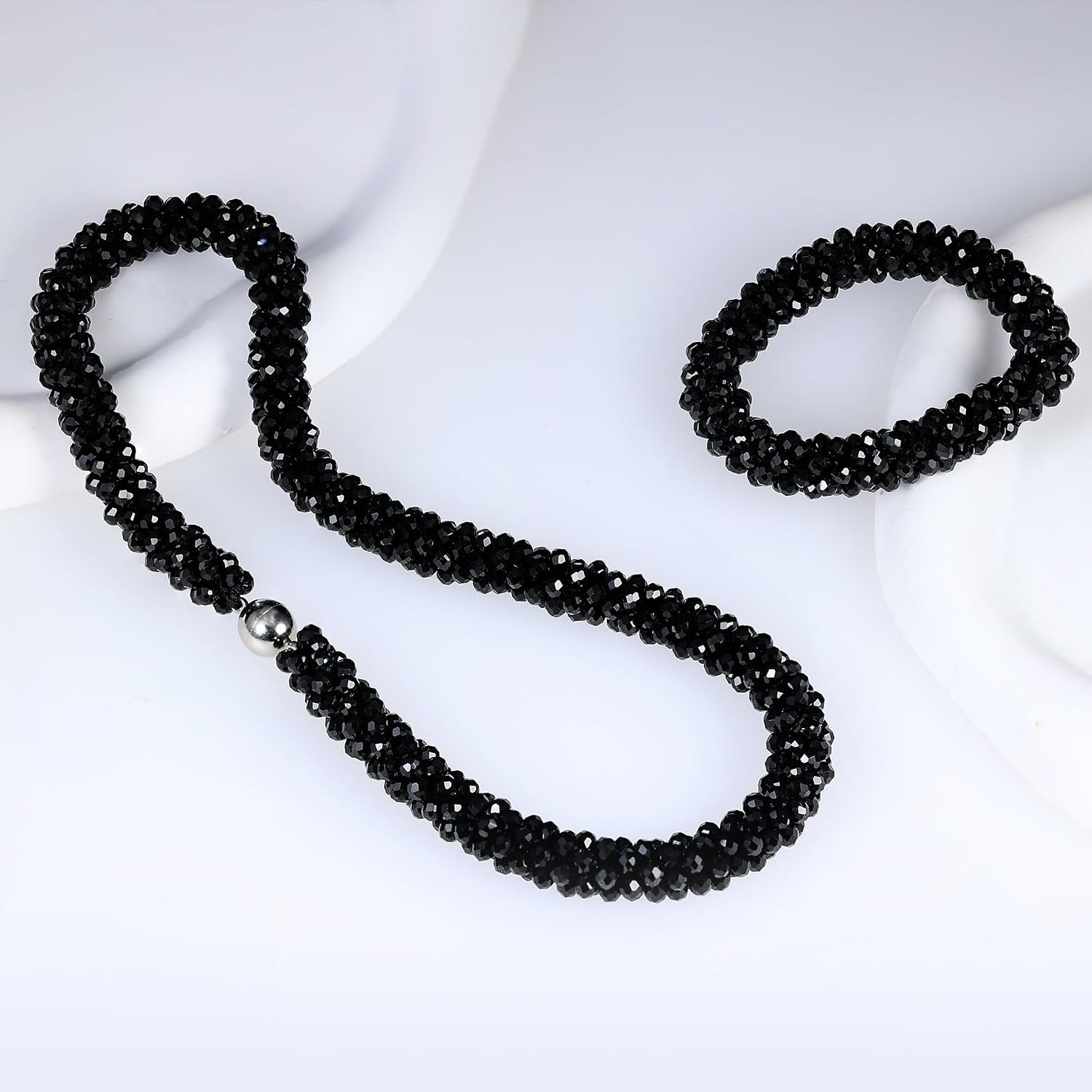 Beautiful Boho Jewelry Set – Handmade Black Crystal Necklace & Bracelet Ensemble