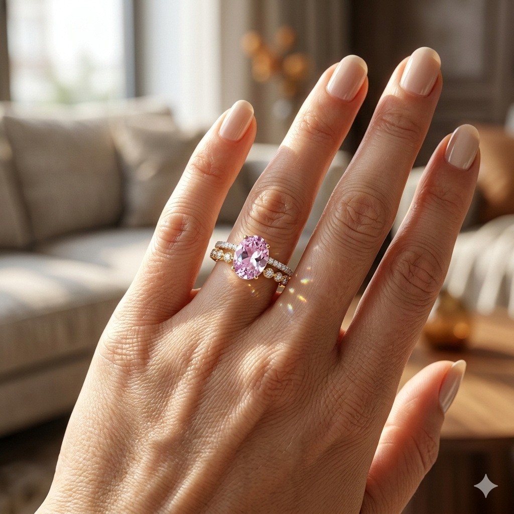 925 Sterling Silver Pink Amethyst or Green Amethyst Moissanite Classic Ring