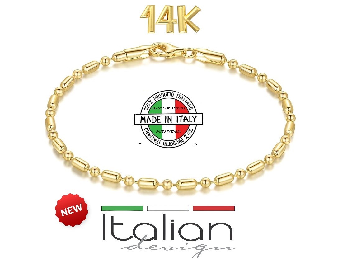Italian 14k Gold Bracelet Amore Bead Fascino con Perla d’Oro Aragosta New 9.0in