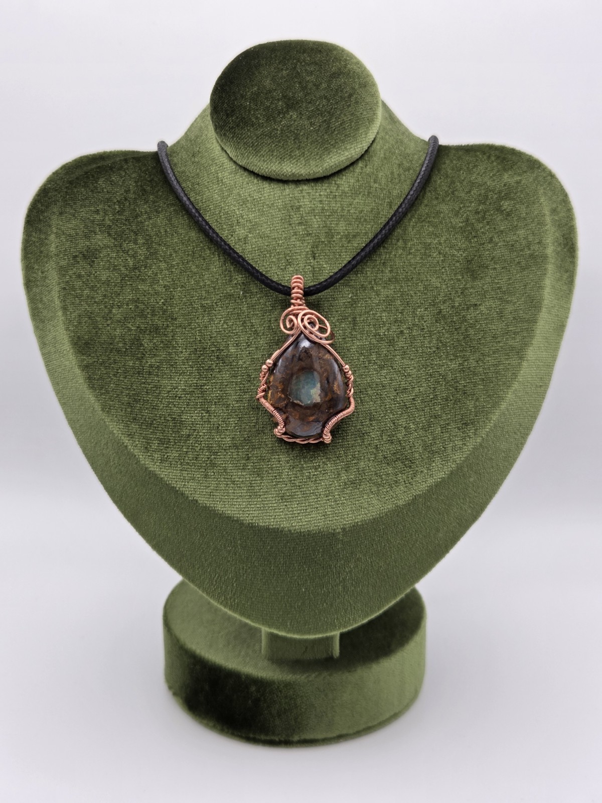 Handcrafted copper wire wrapped natural Boulder Opal necklace pendant