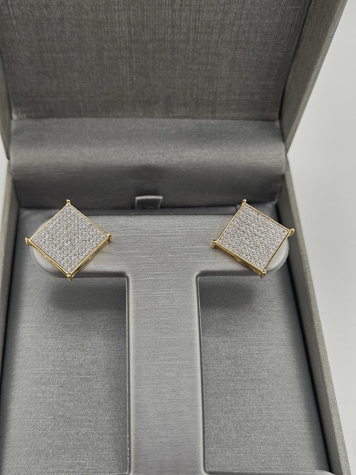 15.2mm Square Gold Vermeil Moissanite Stud Earrings, Screwbacks