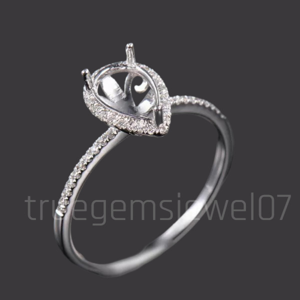 Pear Cut 7×5 MM Semi Mount Ring Settings 925 Sterling Silver Engagement Ring