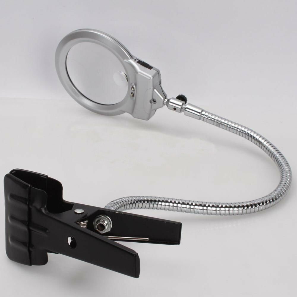 USA New Lighted Table Top Desk Magnifier Magnifying Glass with Clamp