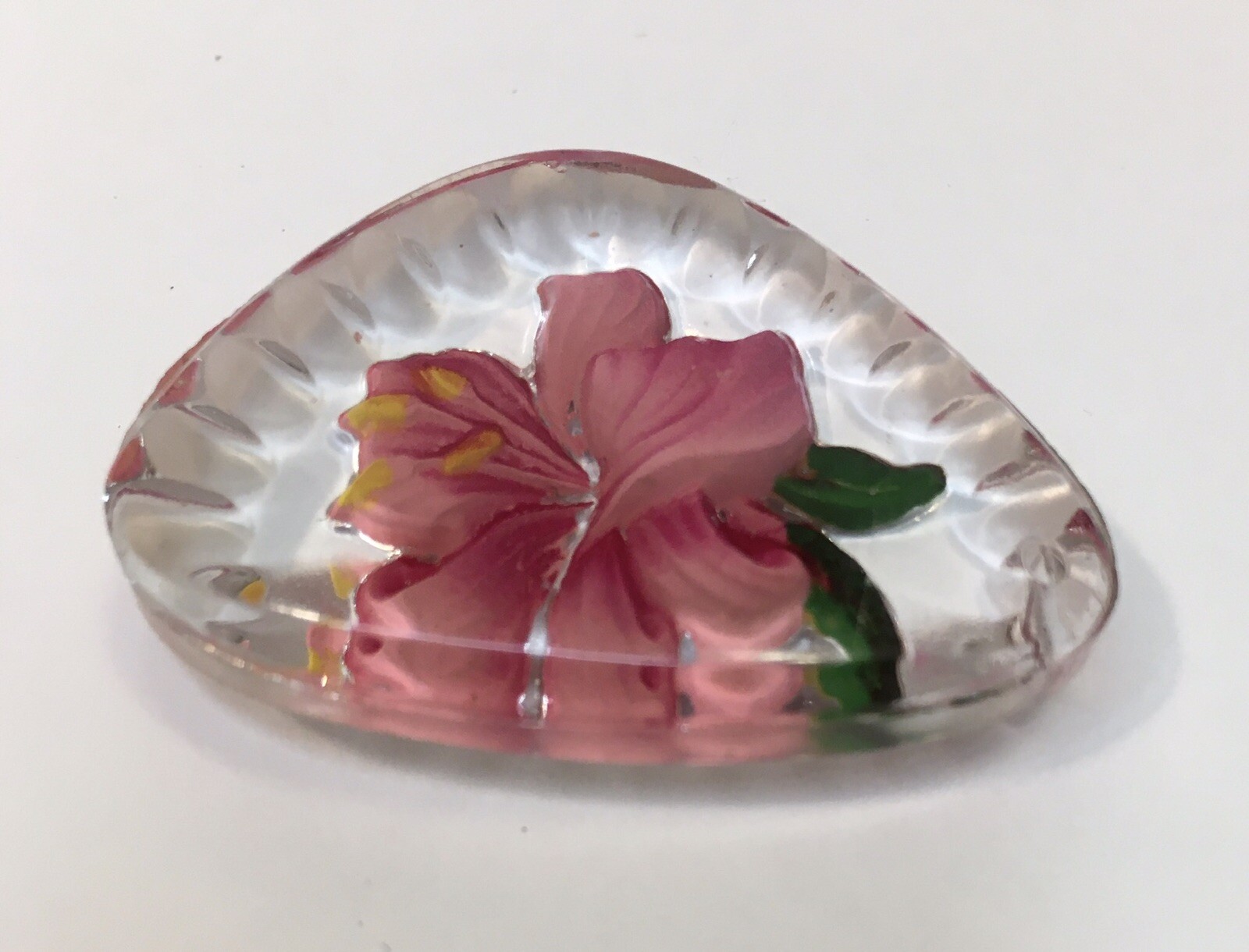 Painted Flower in Carved Glass Jewelry Component for Pendant Vintage Approx 1.5″