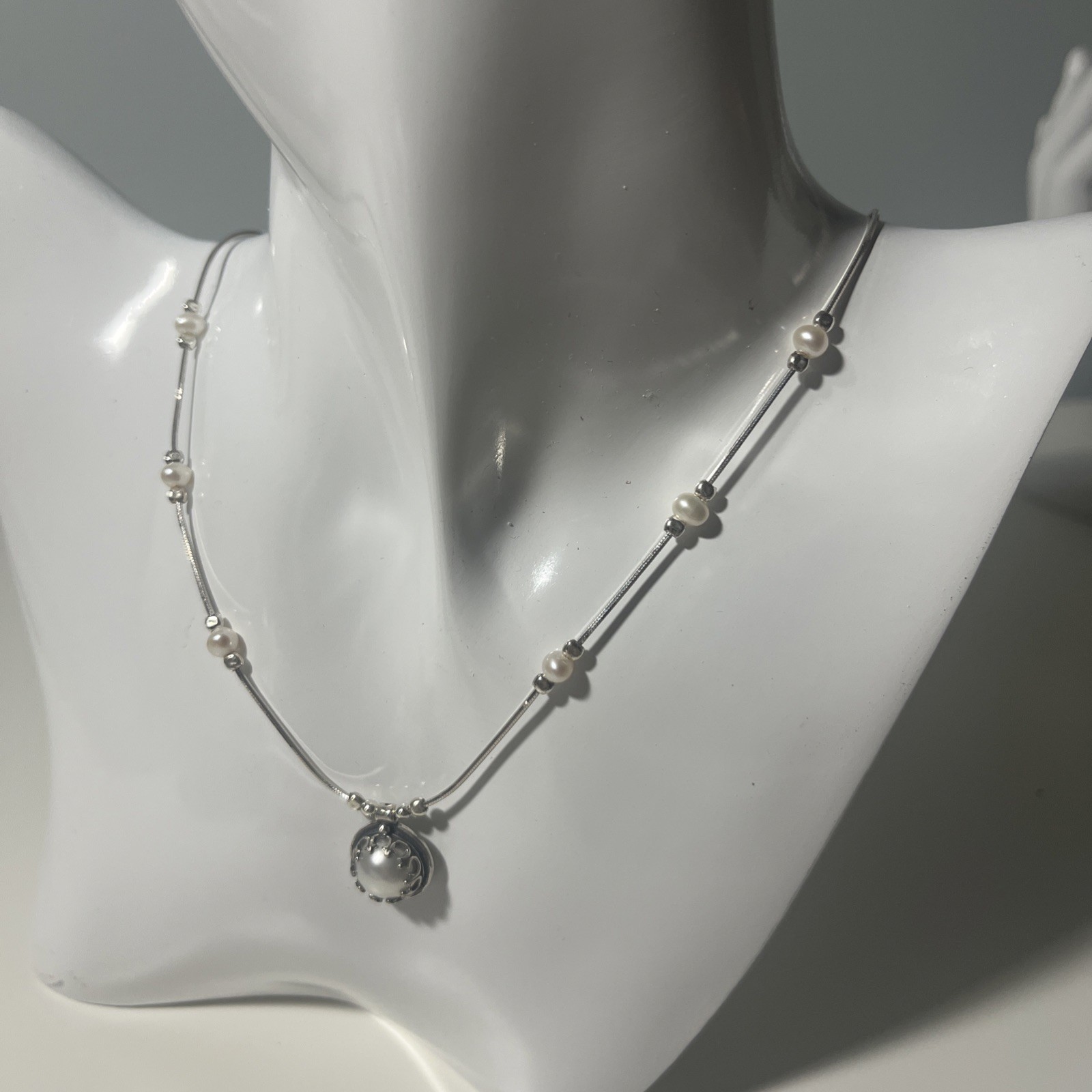 Passage To Israel Sterling Silver 18” Fresh Water Pearl Pendant Necklace NIB