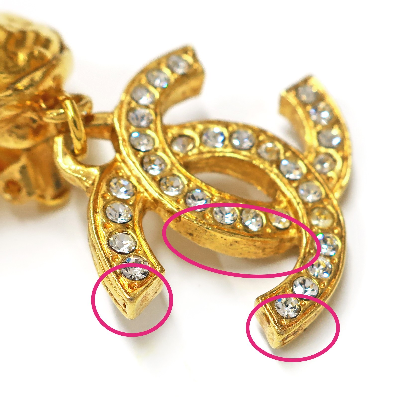 CHANEL Gold Plated CC Logos Rhinestone Swing Vintage Earrings #1399c Rise-on