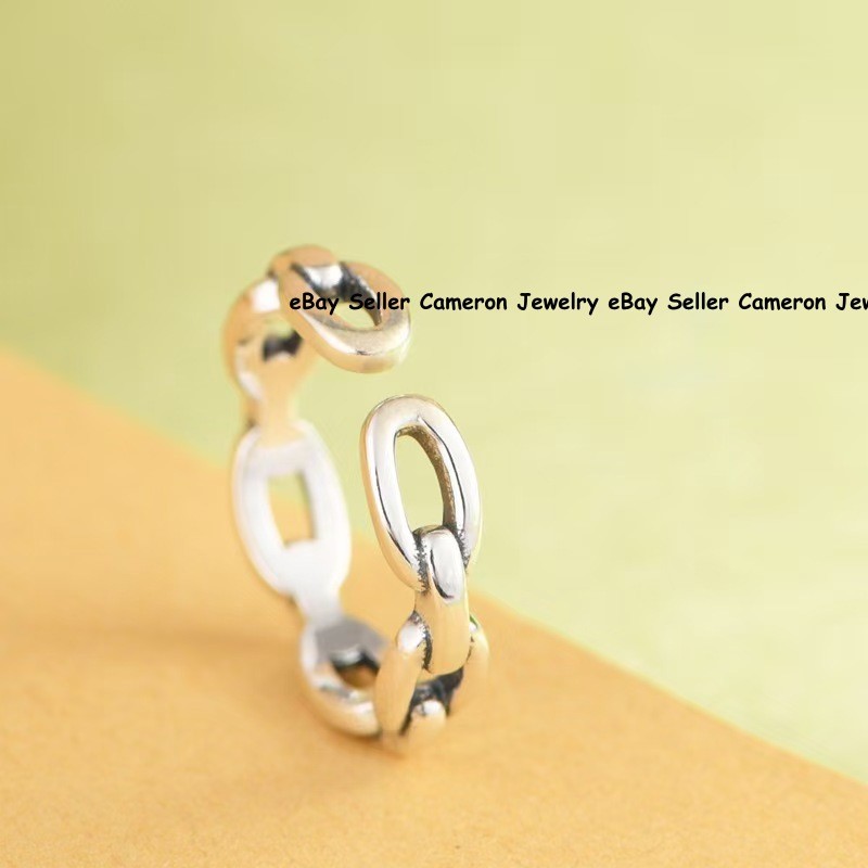 925 Sterling Silver Chain Link Ring Vintage Square O Band for Women Us:5-7