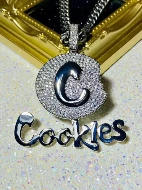 Real Moissanite 3.50Ct Round Cut Custom Cookies Pendant 14K White Gold Plated