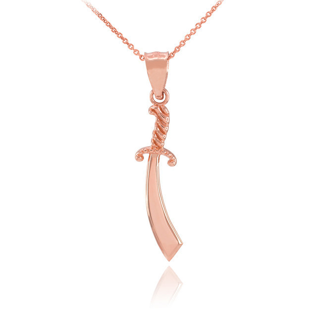 Fine Gold Scimitar Sword Pendant Necklace (Available in Yellow/Rose/White Gold)