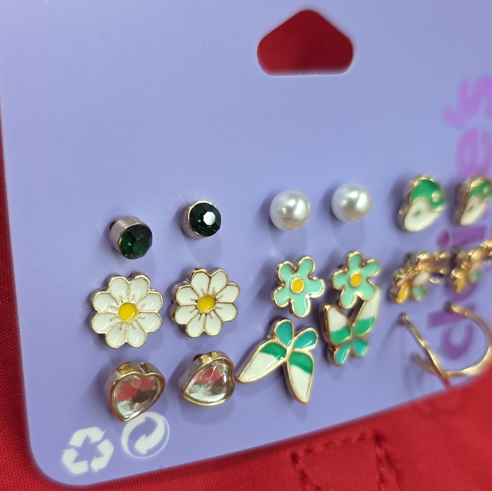 Claire’s Multicolor Enamel Stud Earrings Set Pearl & Crystal Flower Butterfly
