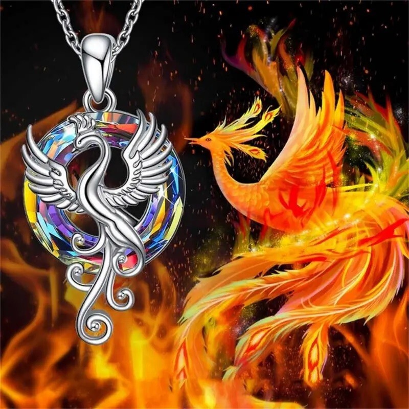 Rainbow Mystical Fire Topaz 925 Sterling Silver Charms Phoenix Pendant Necklace