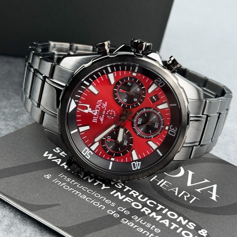 Bulova Marine Star 98B350 Men’s Chronograph 43mm Red Dial Quartz Watch