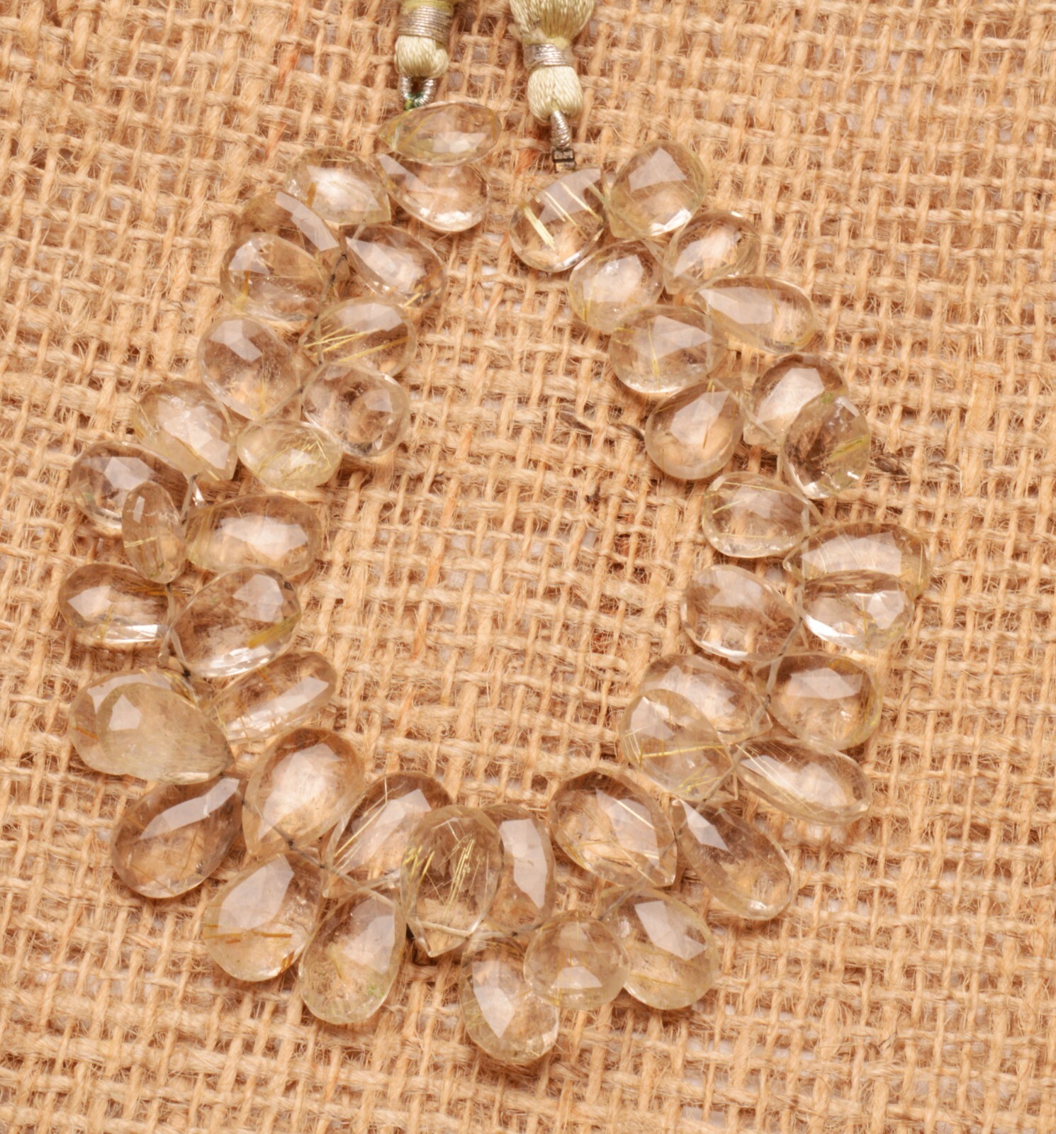 Natural Gem Golden Rutile Quartz 11×8 to 15×10 mm Pear Cut Briolette 9″ Strand