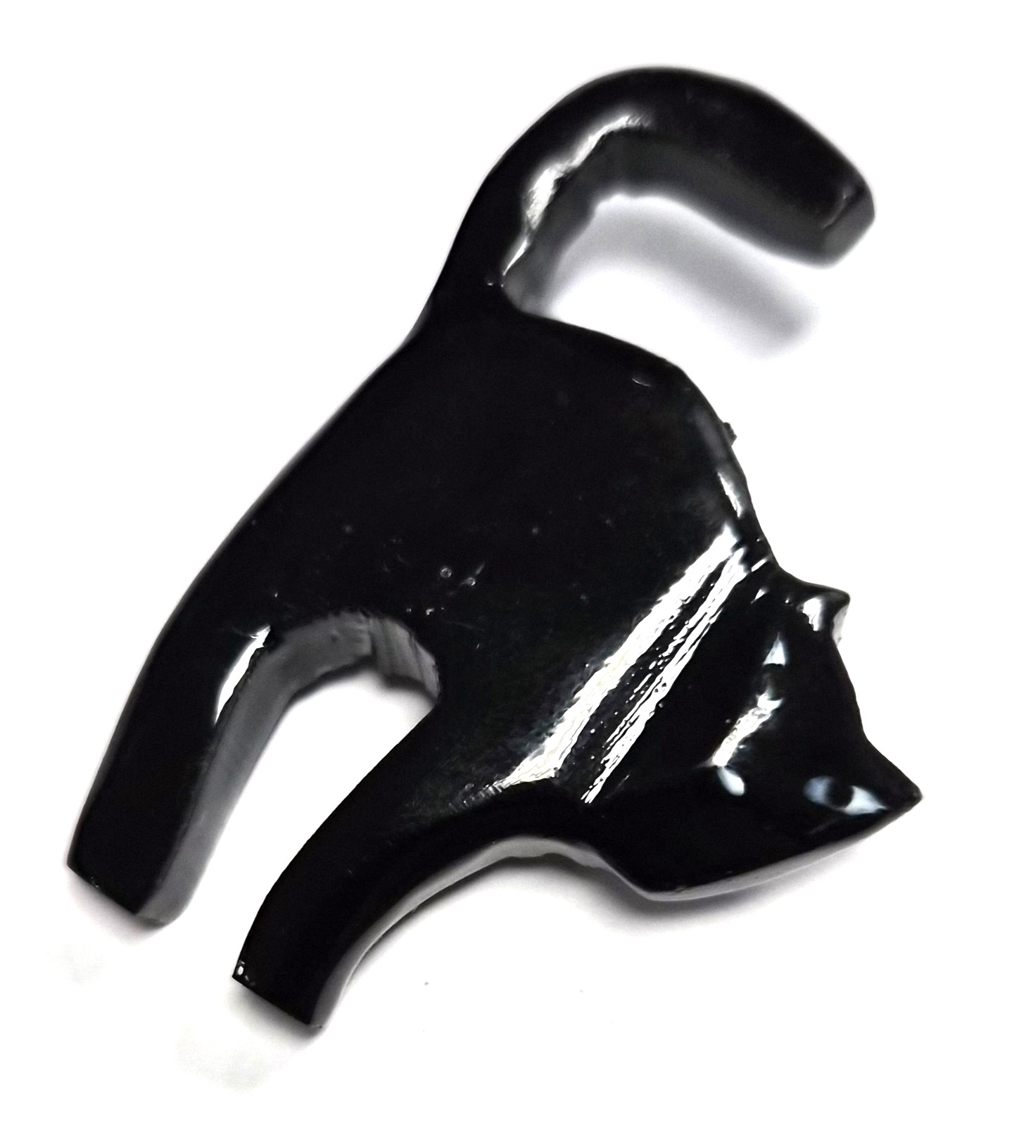 Vintage 80’s Halloween Folk Art Carved Whimsical Black Scaredy Cat Pin / Brooch