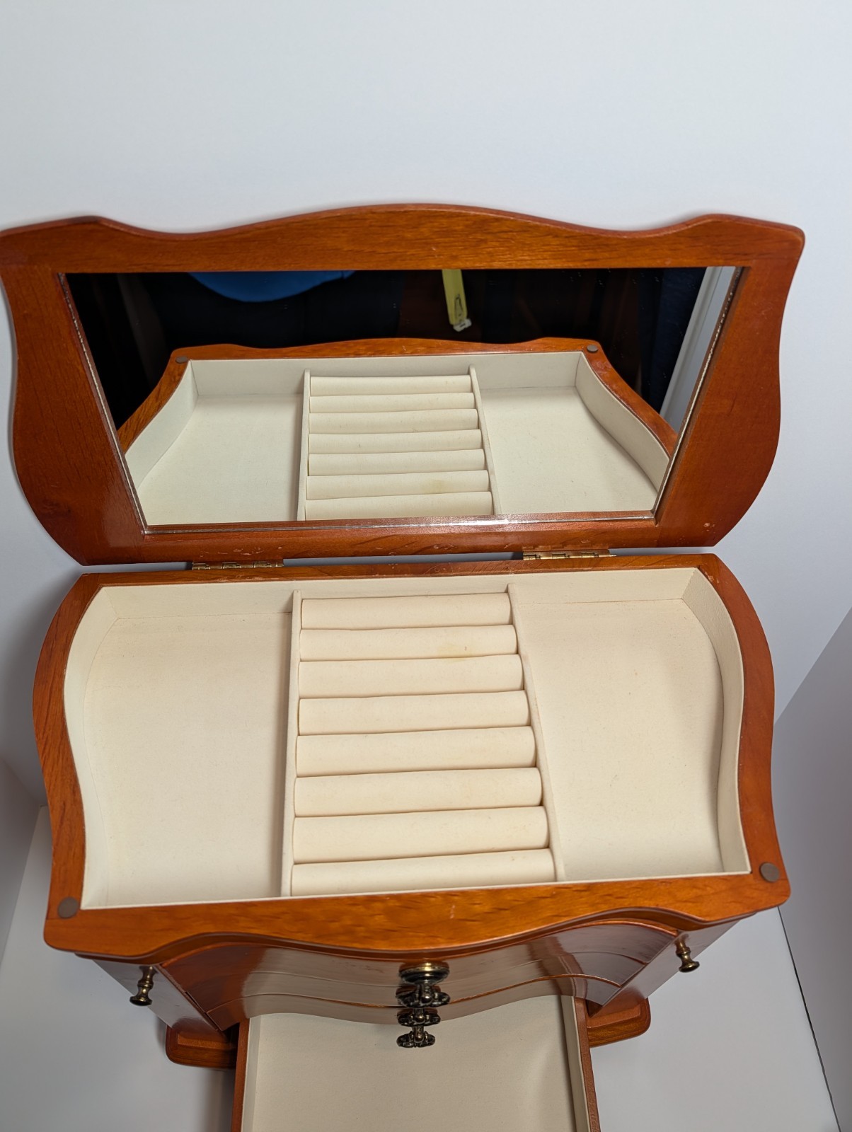Vintage Solid Wood Jewelry Cabinet – Table Top Armoire 15.5”x13”x8.25” Nice!