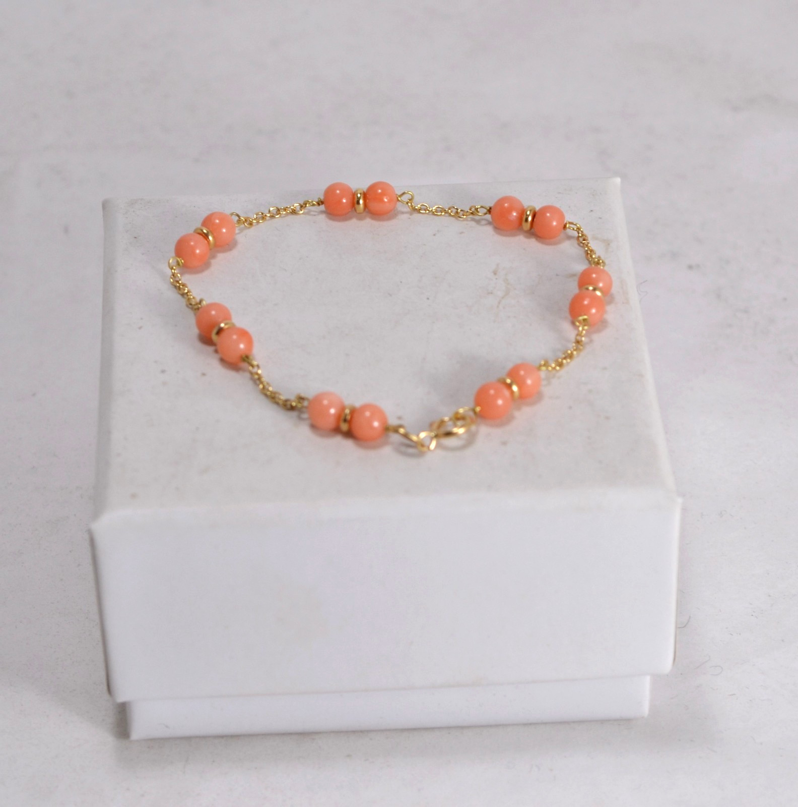 18kt YELLOW GOLD CORAL BRACELET 5mm PINK FIRST CHOICE DOUBLE OGRP 080