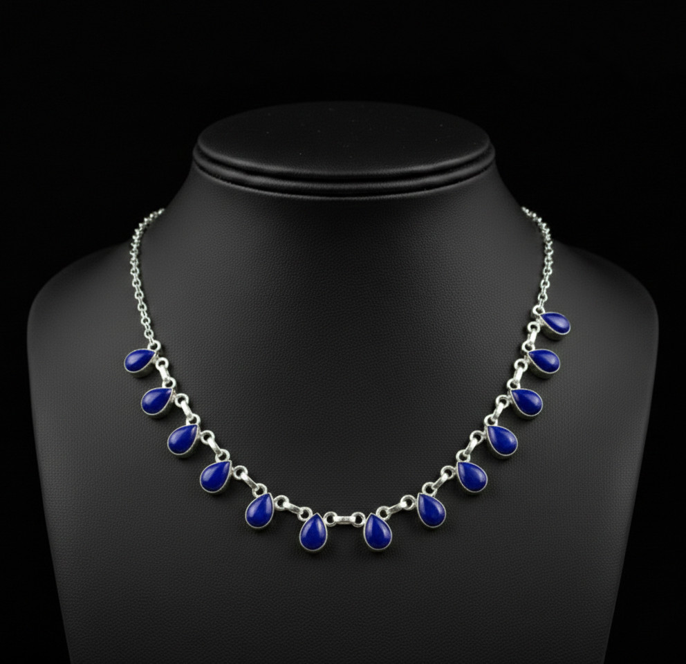 Lapis Lazuli Gemstone 925 Sterling Silver Handmade Gift Necklace 18″