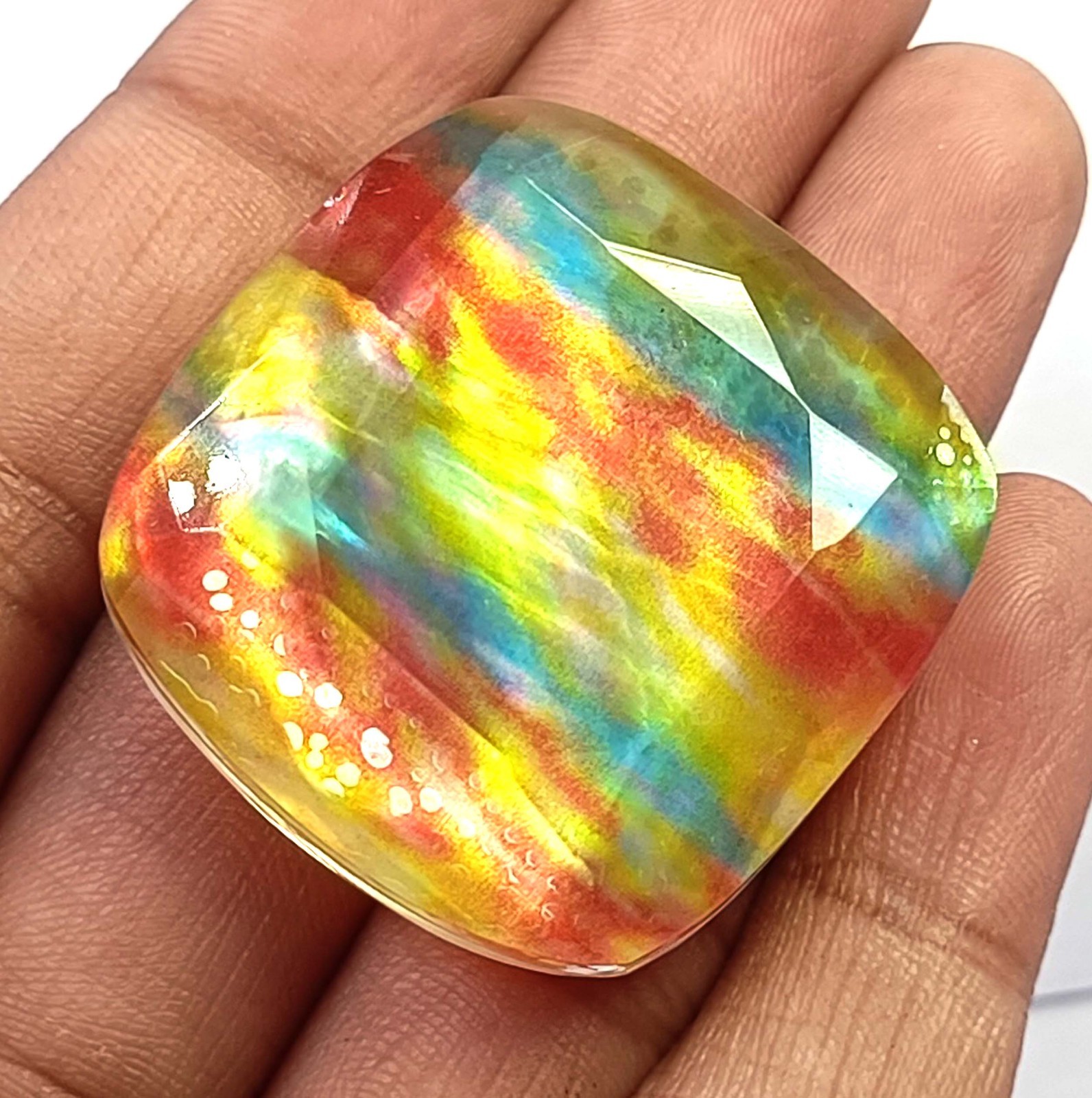 Cushion Cut 84.05 Ct Natural Bi-Color Ammolite Opal Organic Doublet Gems 6JDX