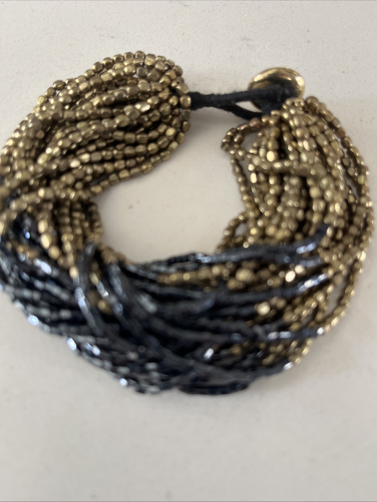 Ink + Alloy Gold Tone Metal Beads Navy Glass Bead Multi Strand Chunky Bracelet