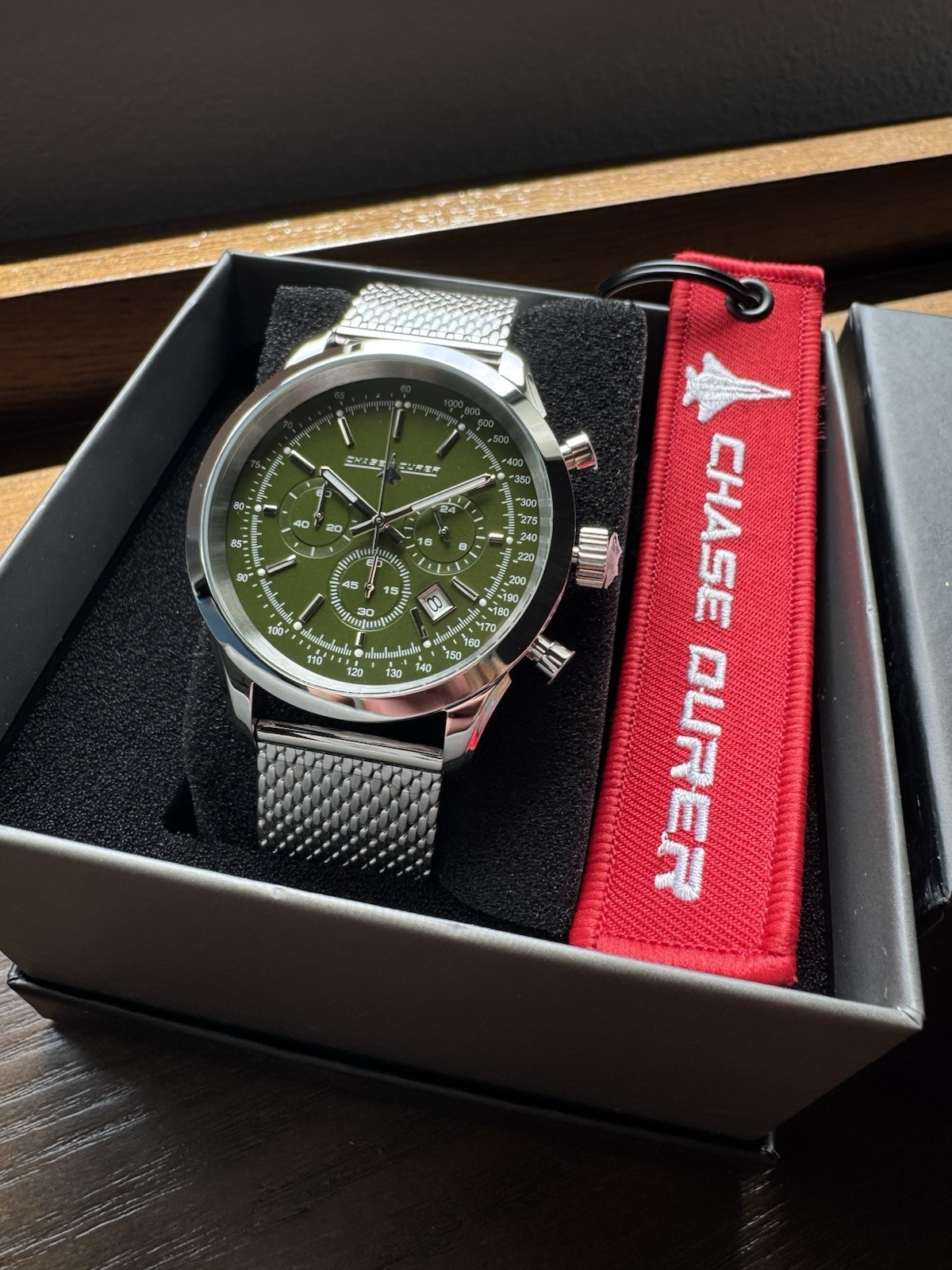 Chase Durer CDW-0120 Men’s Watch 45mm Steel Mesh Army Green New!