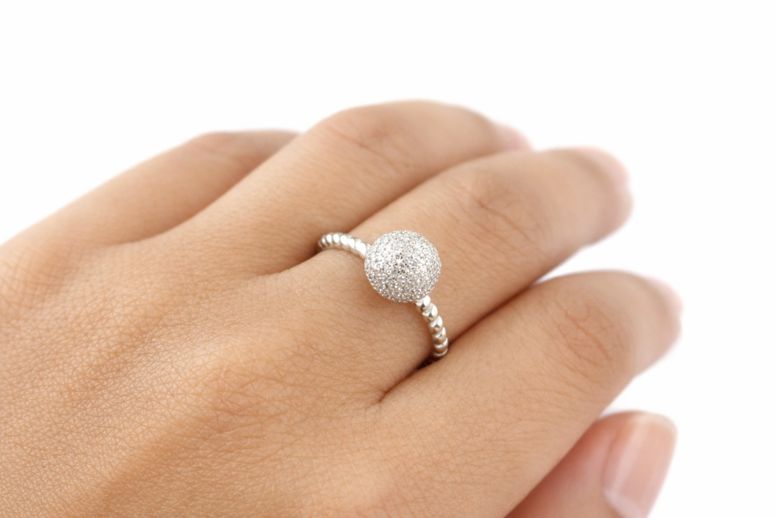 925 Sterling Silver CZ Dome Handmade Dainty Bubble Band Ring Elegant Minimalist
