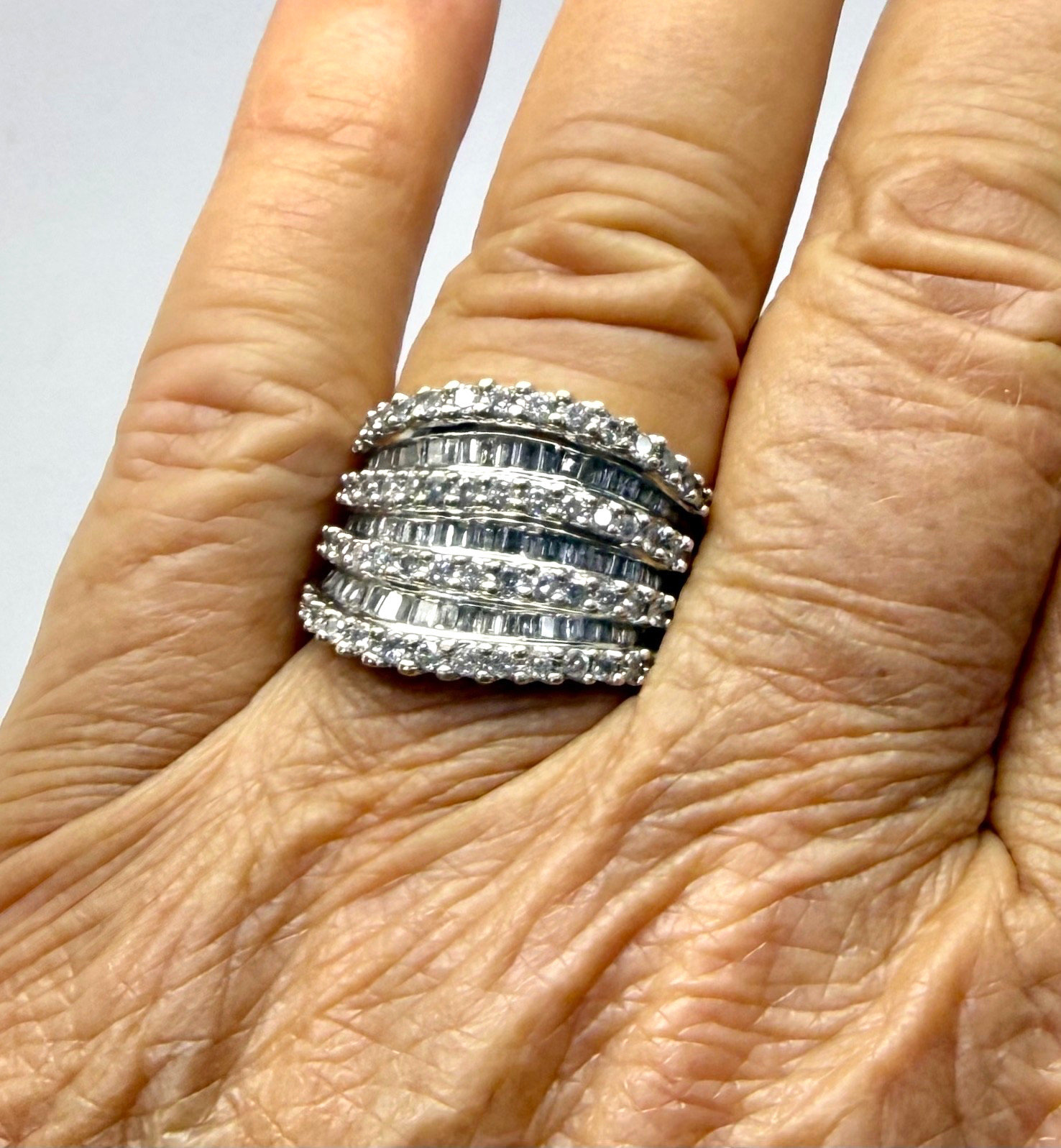 1.00 tcw Natural Diamond Wide Layered Wave Ring 14k White Gold w/Card Appraisal