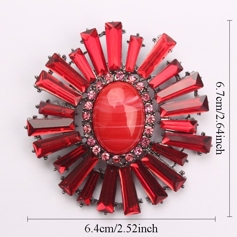 Vintage Red Starburst Brooch with Gems: Retro Jewelry Accessory, Perfect Gift