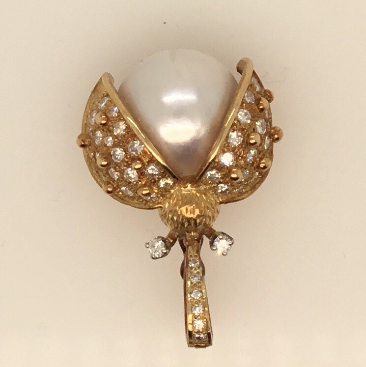 18k Yellow Gold Pendant Pearl 28mm 9.70 Gm 1.56 Ct