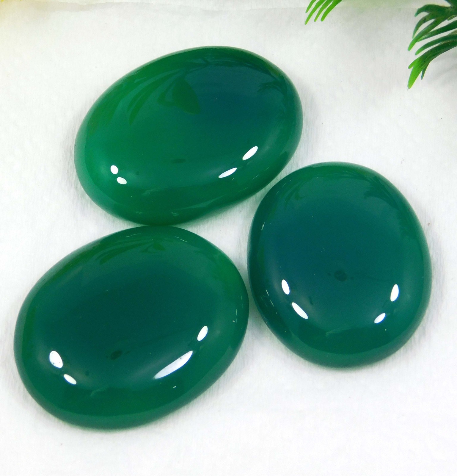 80.85 Ct Natural Green Chalcedony Gemstone (3 Pcs) Oval Shape Loose Stones