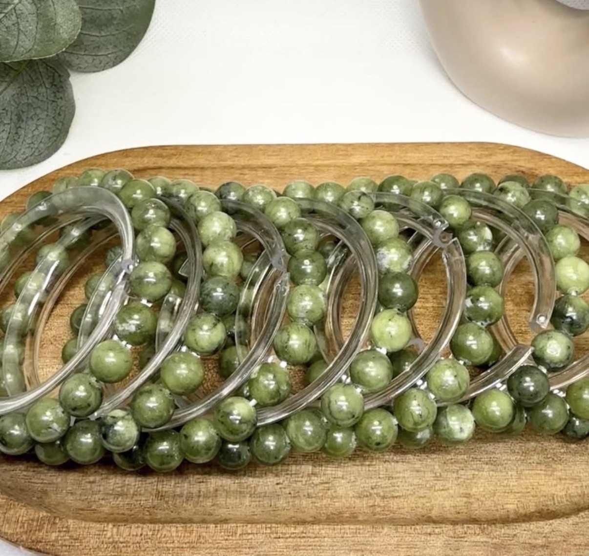 Jade Green Bead Bracelet 8.7MM Set Of 2