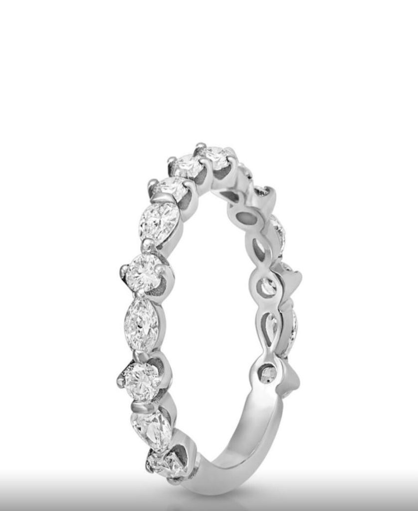 0.89 CT Round & Marquise Diamond In 14K White Gold Wedding Band Ring Size 7