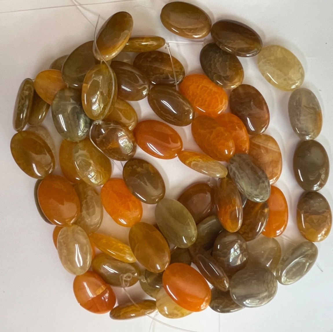 ONE 15 INCH STRAND OVAL CRACKLE AGATE SMOOTH 30X20X8 MM 13 PCS BELOW WHOLESALE