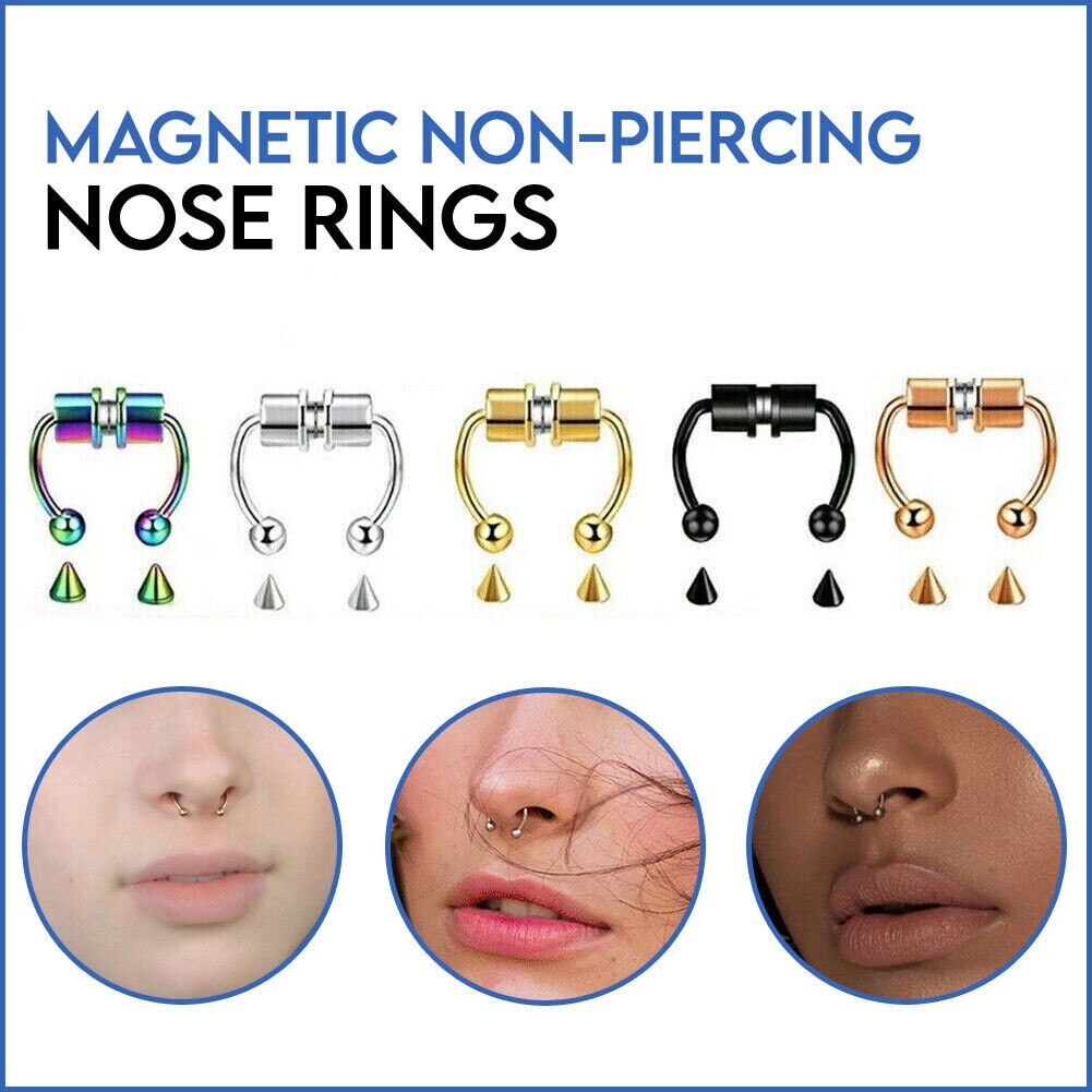 Magnetic Non-Piercing Fake Nose Rings Septum Segment Helix Club Clickers Punk US