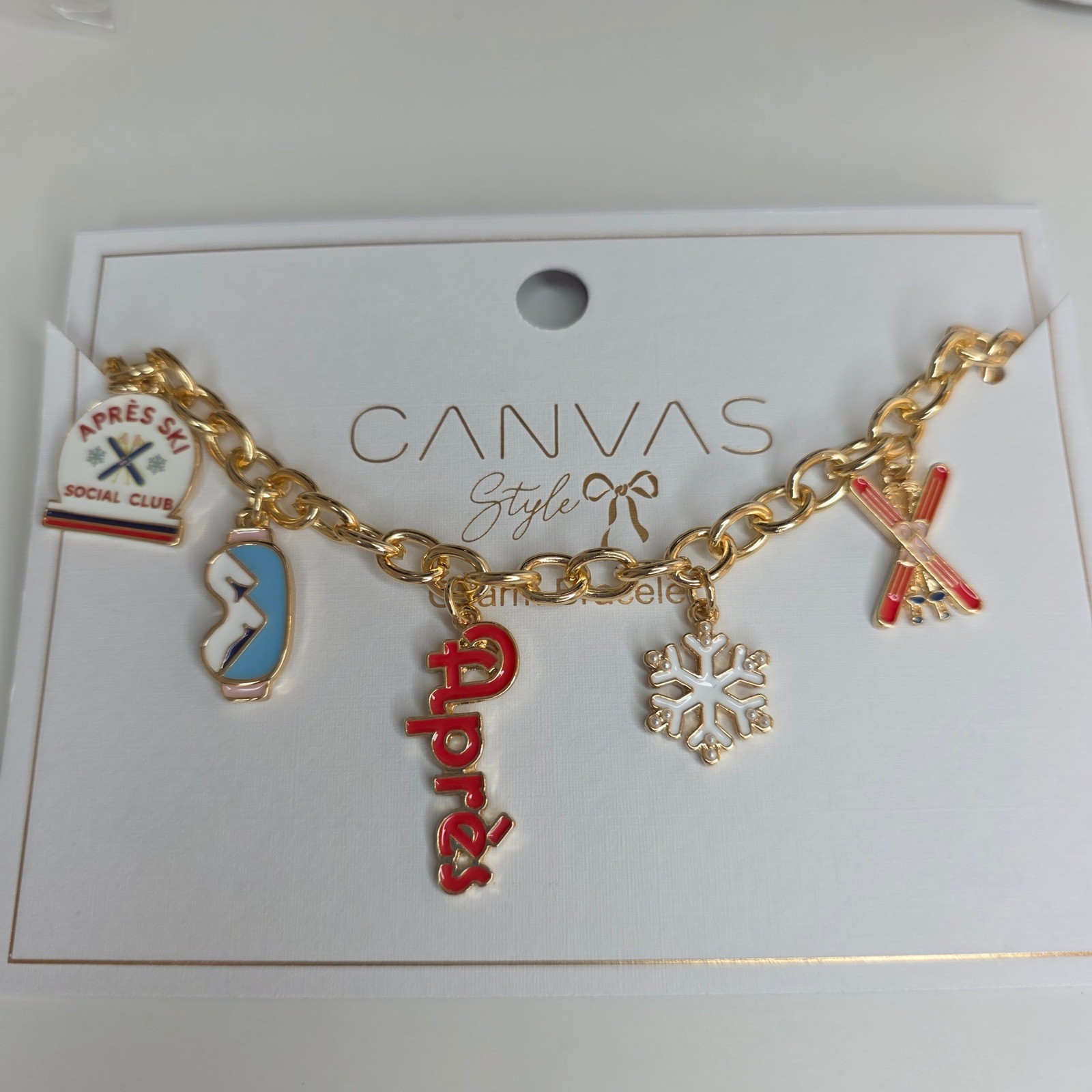 CANVAS STYLE Gold Tone Après Ski Charm Bracelet Winter Theme Jewelry NWT