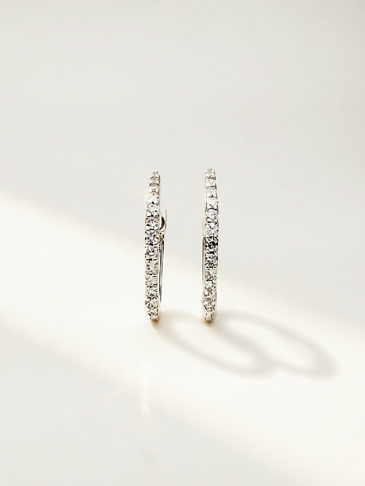 18K Solid Gold Diamond Hoop Earrings 12mm Huggies VS Natural White Gold