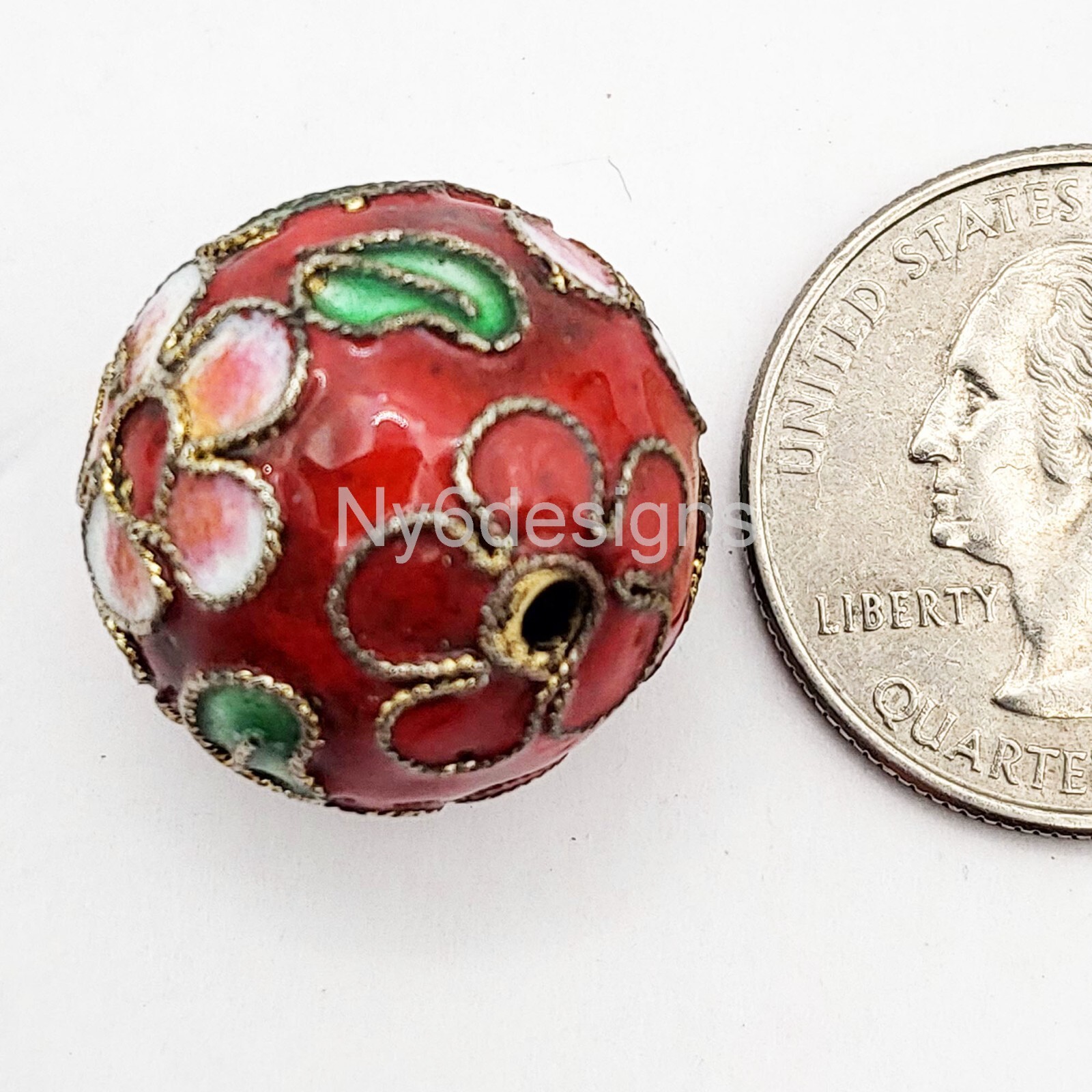 ONE Cloisonné Enamel Bead 20x20mm Red Gold Black Turquoise Blue Charms & Pendant