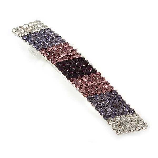 Purple/ Lavender/ Clear Barrette Hair Clip Grip In Silver Tone – 80mm Across