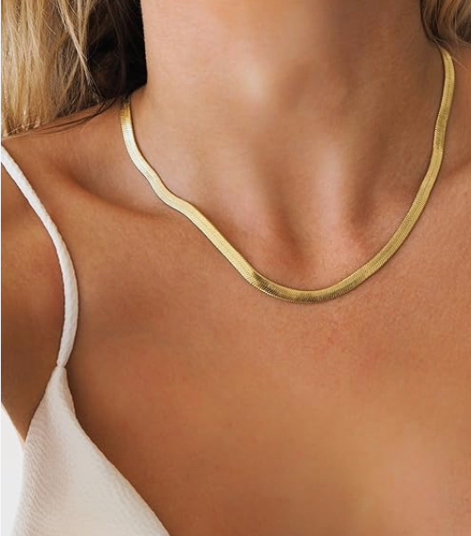 14K Plated Flat Snake Choker Necklace 16″