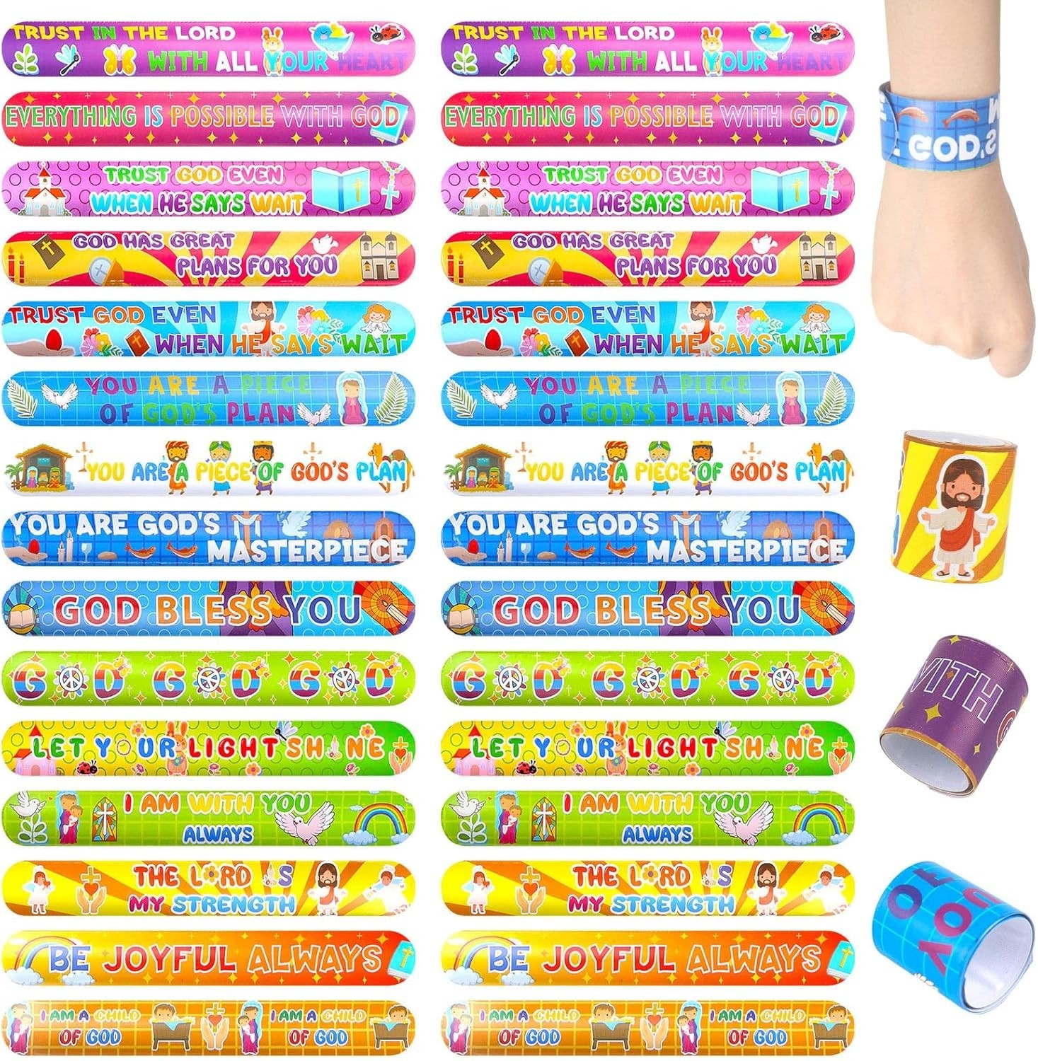 Colorful Christian Slap Bracelets – 48PCS Bible Verse Wristbands for All Ages
