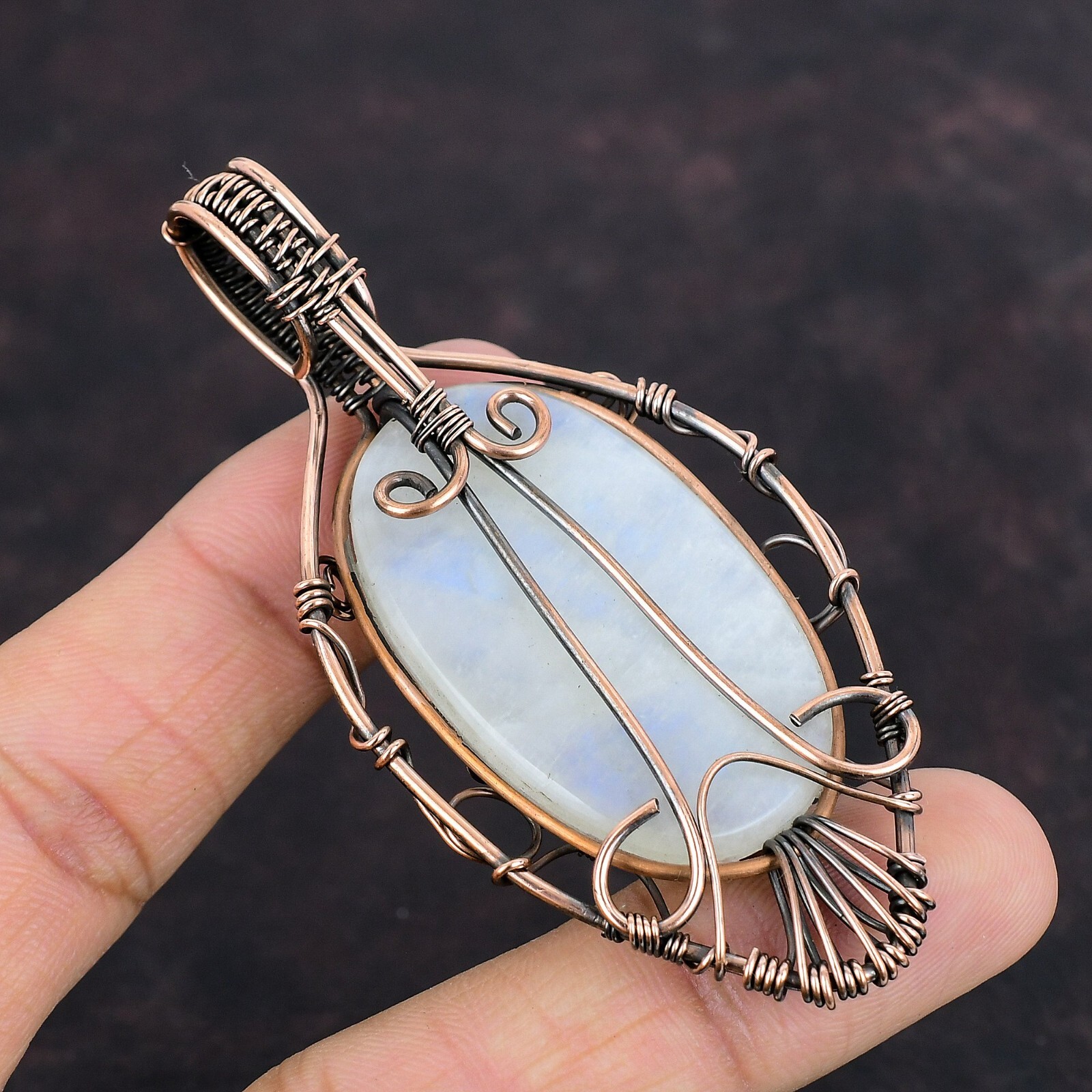 Rainbow Moonstone Copper Valentine Gift Wire Wrapped Tree Of Life Pendant 3.31″