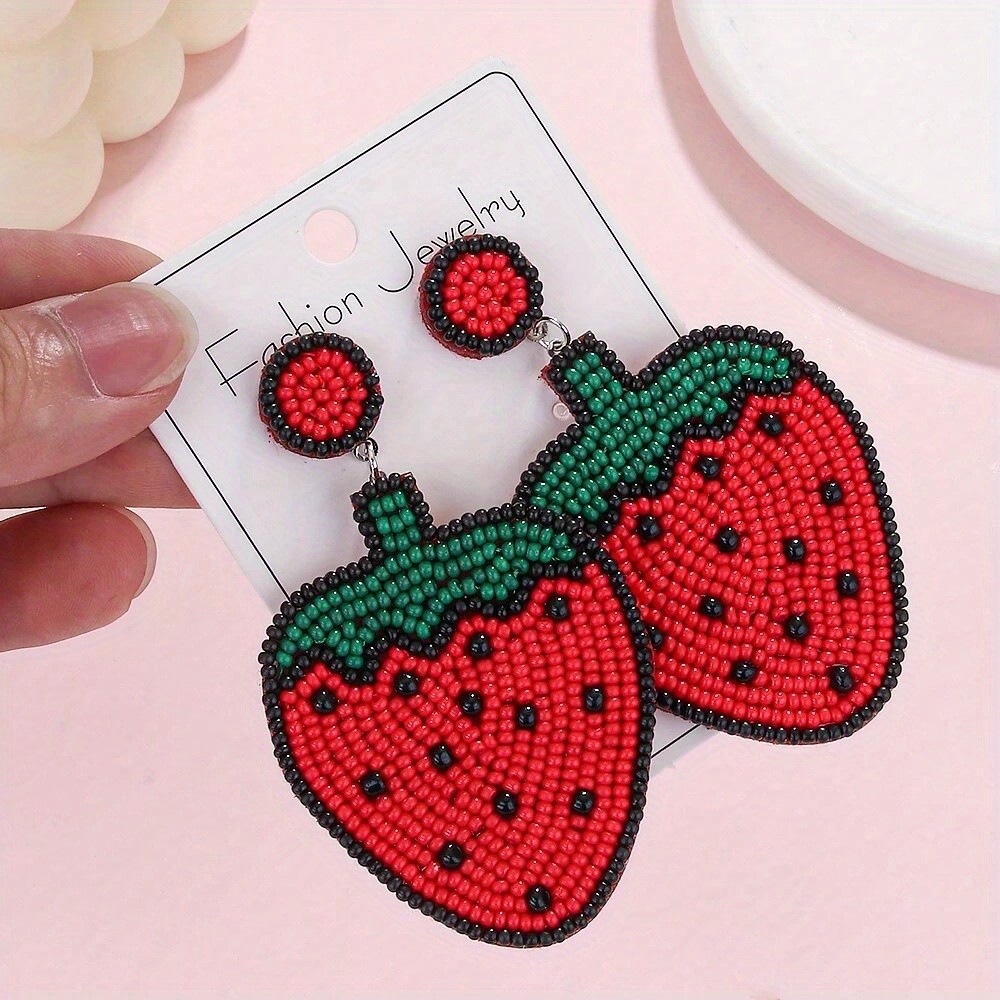 Bohemian Seed Beads Woven Fruit Pendant Earrings for Women Fashion Jewelry GIft