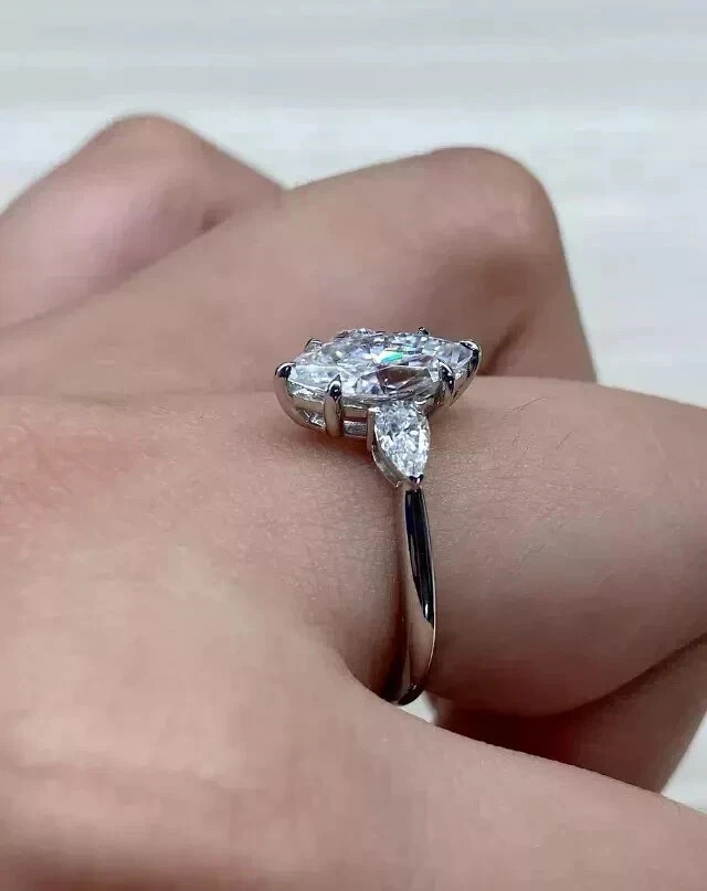 Marquise Cut 3.30 Ct White Moissanite Prong Engagement Ring 925 Sterling Silver