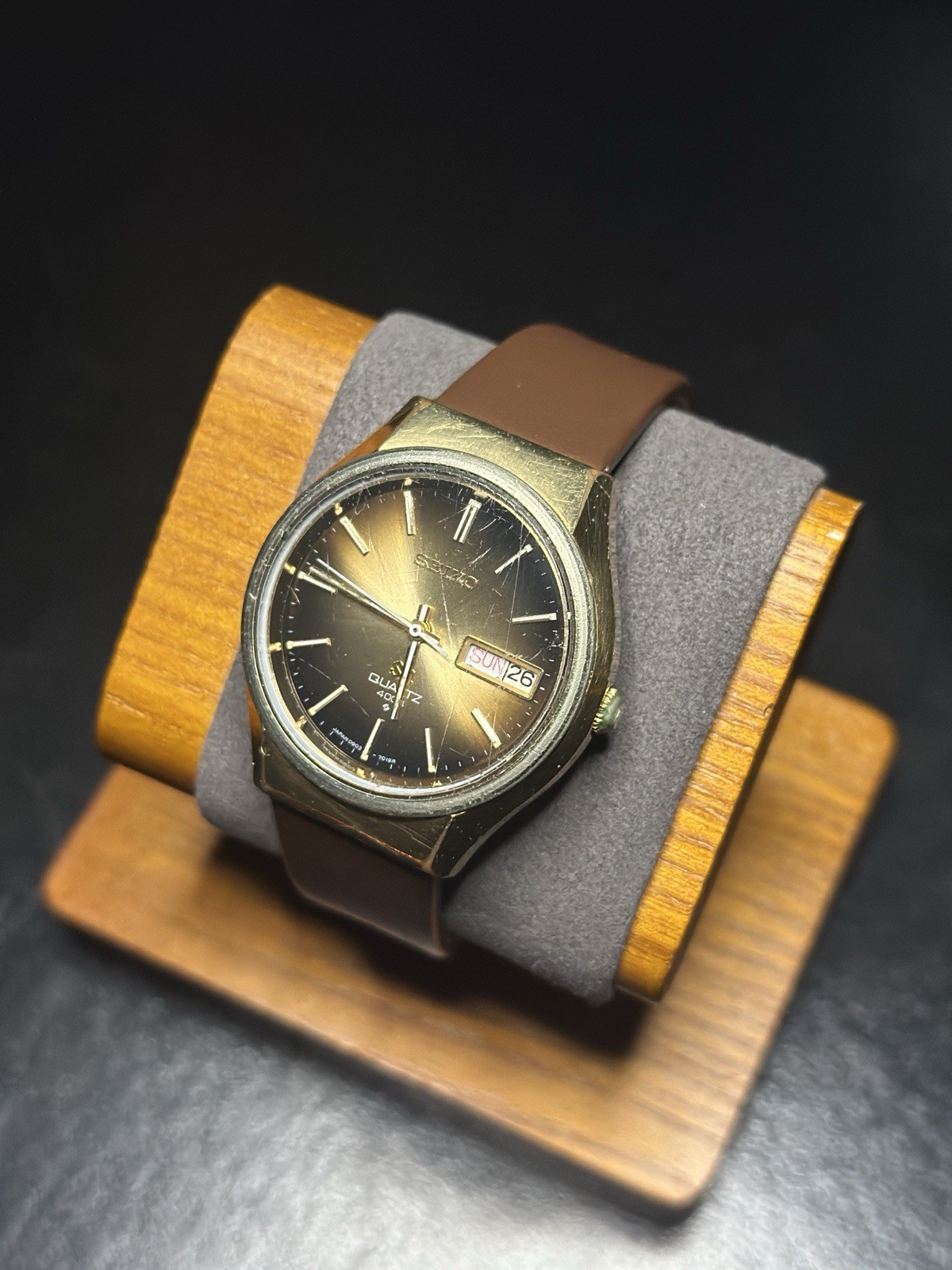 Vintage Seiko 0903-7019/ 4004. New Battery/ New Brown Leather Strap.