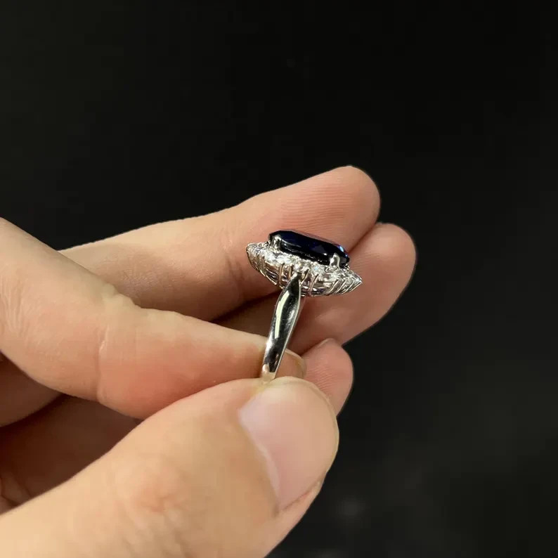 3.40 Ct Oval Natural Sapphire & Diamond Engagement Ring 14K White Gold Size 6