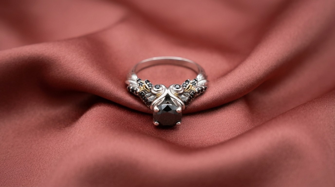 Bold Elegance 1.5Ct Black Round Moissanite Art Deco Prong Ring Wedding Gift