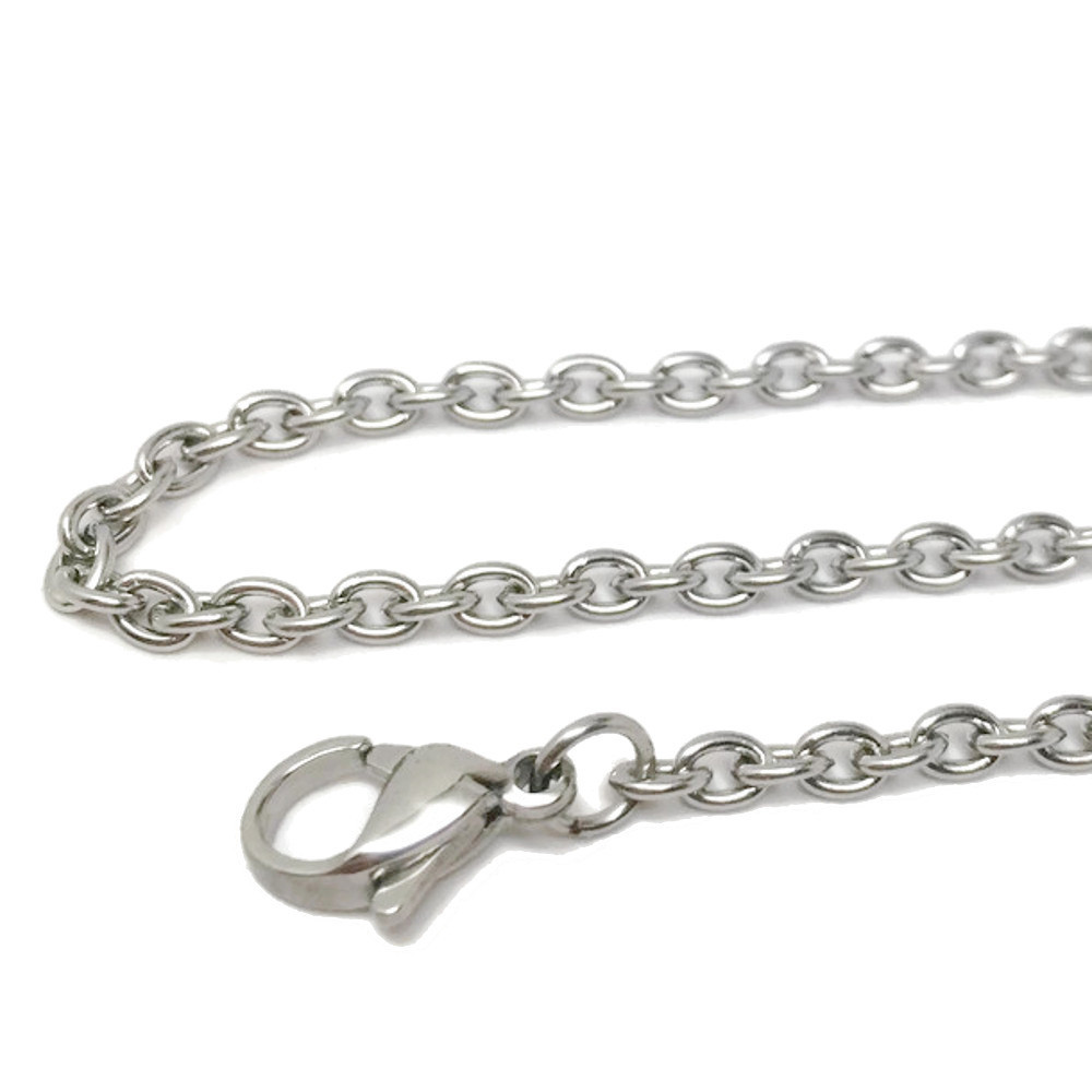 Mens Stainless Steel Cable Link Necklace Chain 3mm wide, 24 inches long