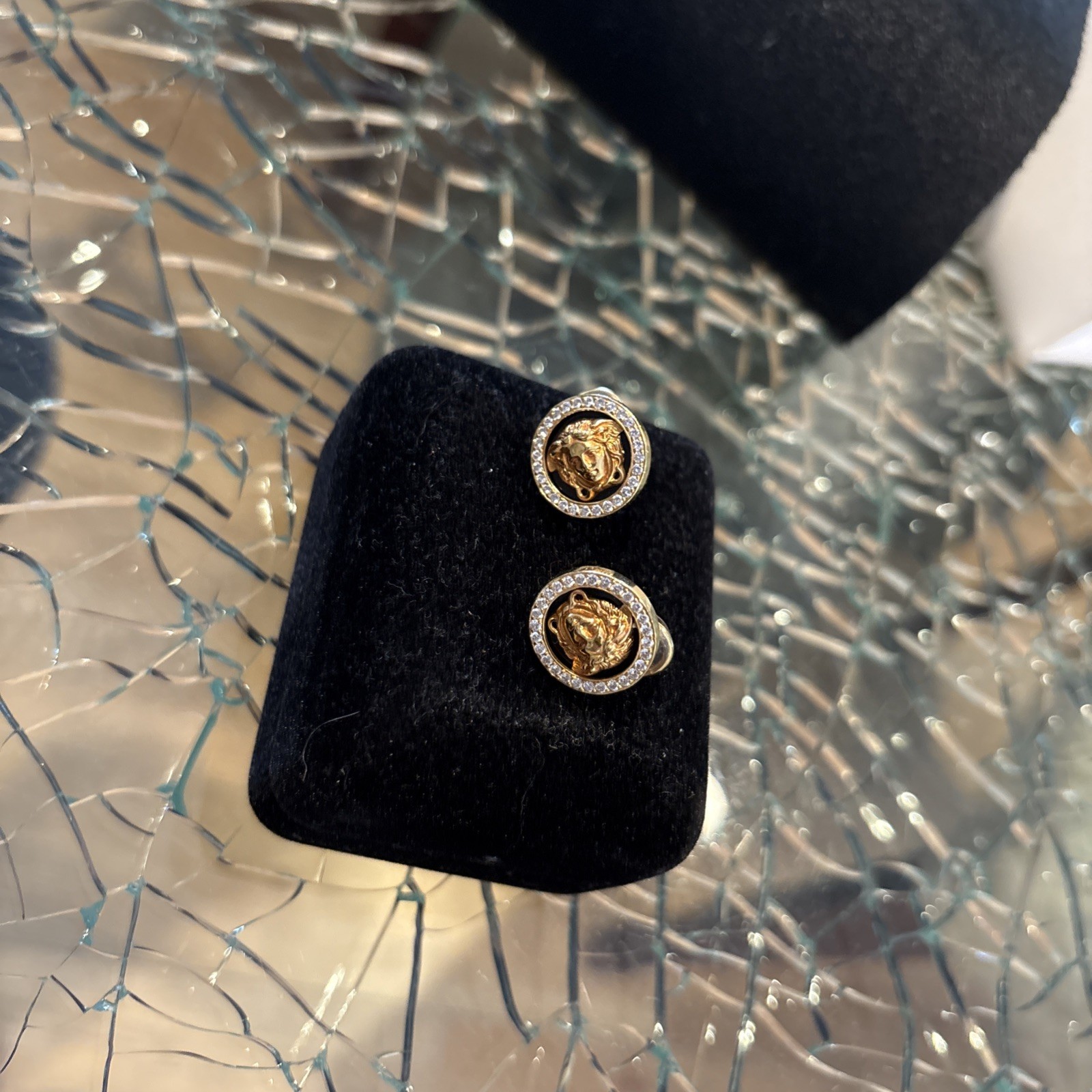 GIANNI VERSACE ATELIER MEDUSA 18K SOLID DIAMOND YELLOW GOLD PIERCED EARRINGS